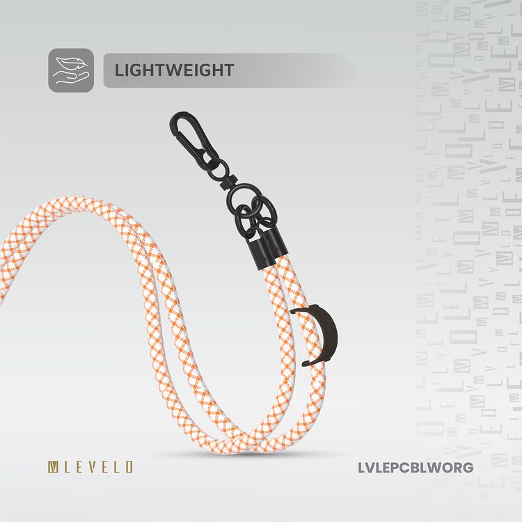 Levelo Everly Phone Crossbody Lanyard, 1.2m, Polyester Fiber, Metal Finish, Lightweight, Durable Material, Adjustable Straps, Universal Compatibility, Hypoallergenic Material - Orange / White
