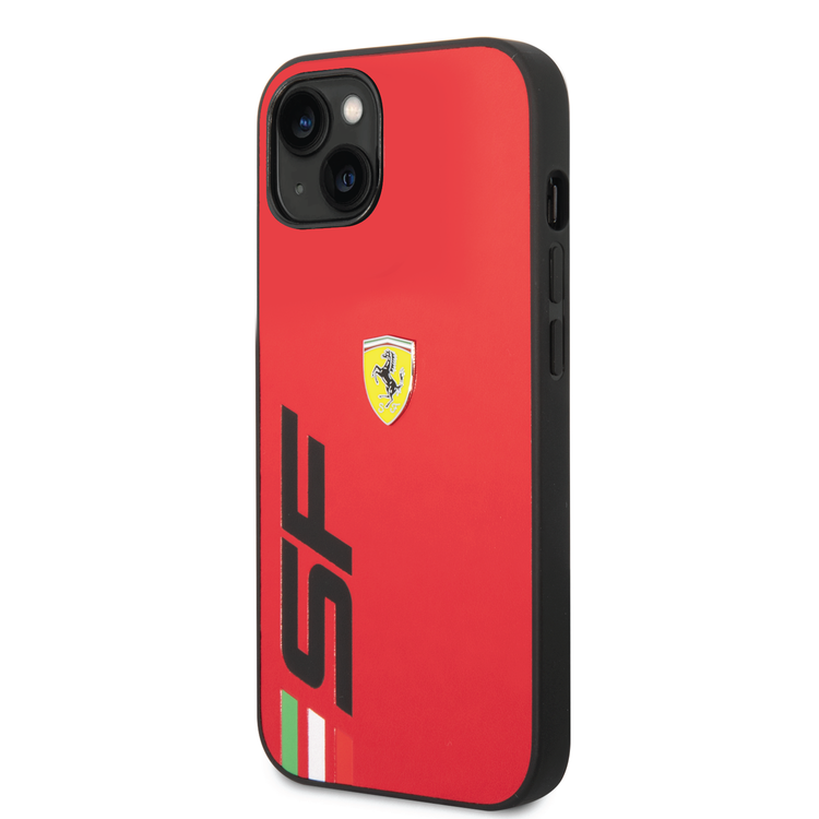 Ferrari PU Leather Case with Printed Big SF Logo iPhone 14 Plus Compatibility - Red