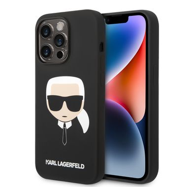 Karl Lagerfeld Liquid Silicone Case with Karl Head Logo iPhone 14 Pro Compatibility - Black