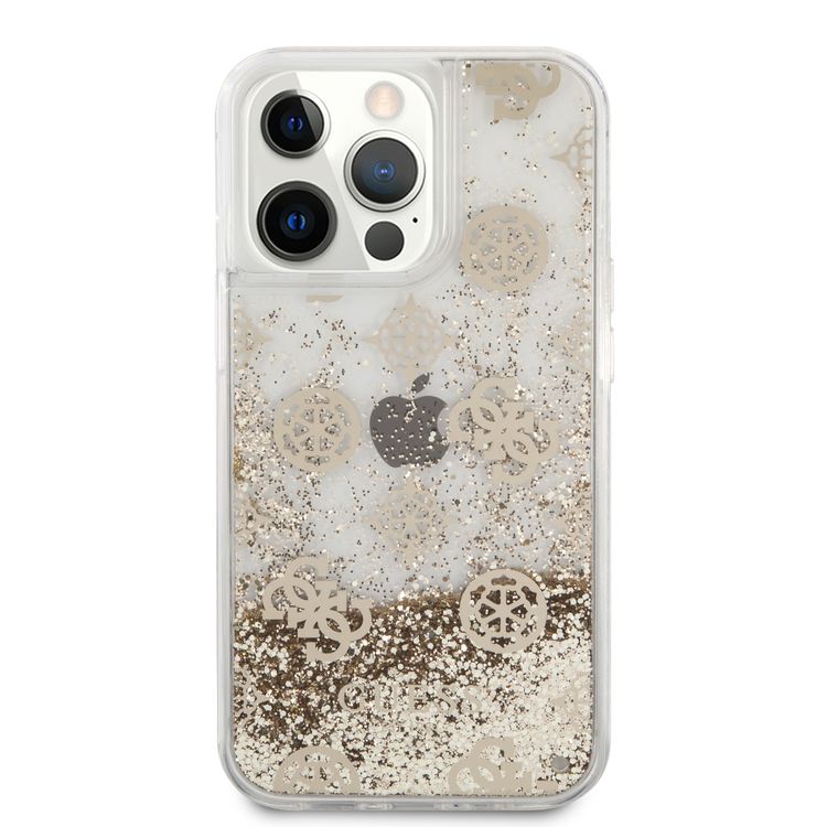 CG MOBILE Guess Liquid Glitter Case Electroplated Peony Logo Compatible for iPhone 13 Pro Max (6.7") Anti-Scratch, Easy Access to All Ports, Shock Absorption