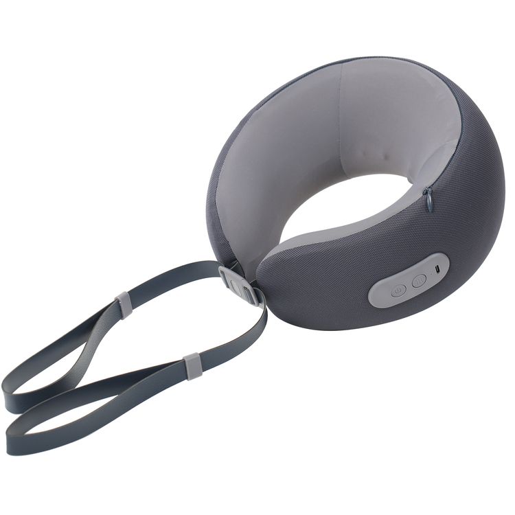 Green Lion Ergonomic Pillow with Neck Massager Function, Quick-Lock Buckle, Breathable Fabric, Quiet Operation, Heat Therapy, Easy to Clean, Powerful Motor, Type-C Charging - Gray