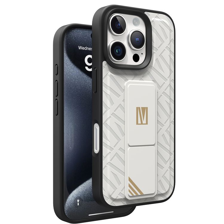 كفر حماية ليفيلو مورفيكس كويرو بمسند لهاتف آيفون 16 برو، قبضة مدمجة، سهل التركيب، زوايا مقاومة للصدمات - أبيض