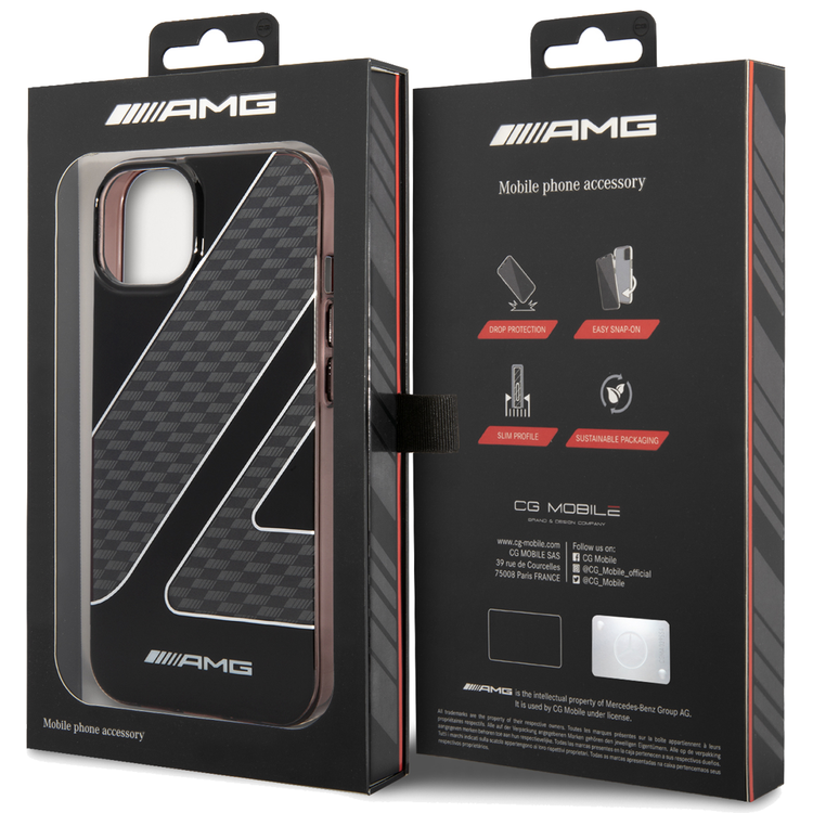 AMG Transparent Double Layer Case with Checkered Flag Pattern Crystal Case iPhone 14 Plus Compatibility - Black