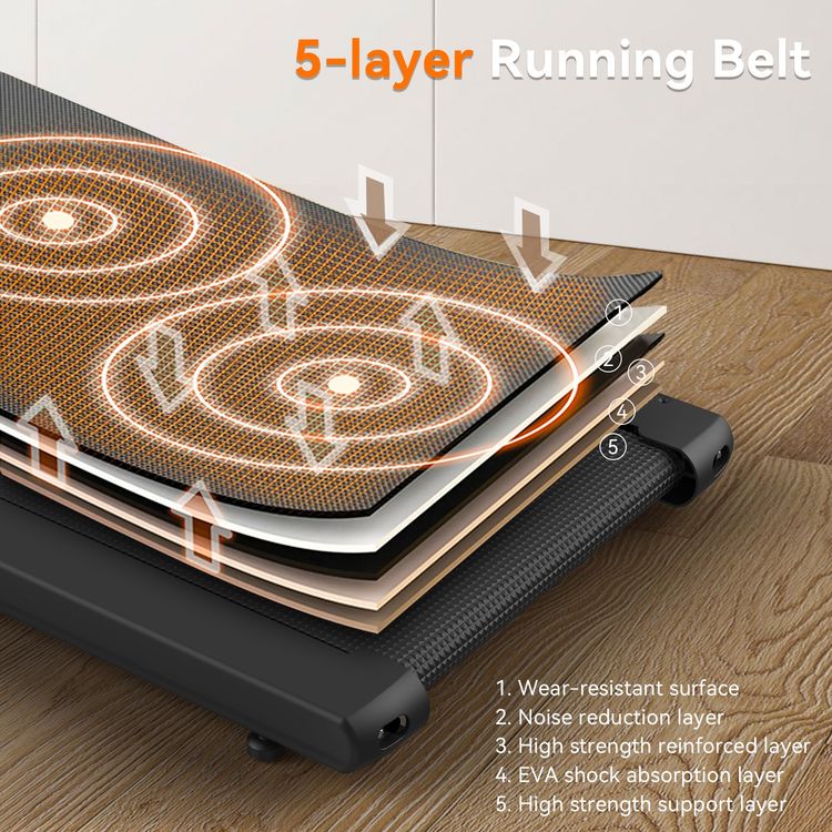 Powerology Walking & Running Pad with Folding Design, Digital Display, 120kg Load Capacity, 5-Layer Running Belt, Adjustable Handlebar Height, 10 km/h Max Speed, Remote Control Included - Black