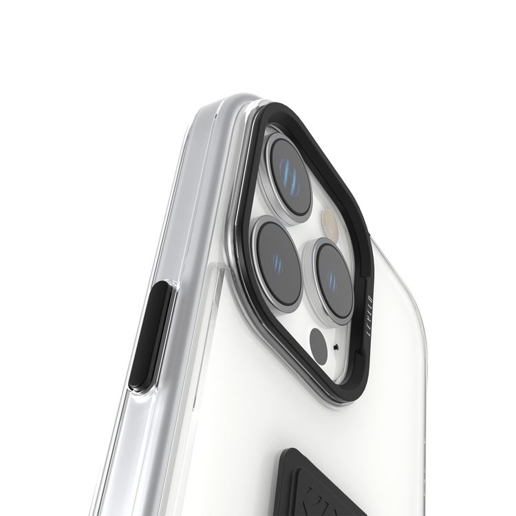 Levelo Morphix Clara Case for iPhone 16 Pro, Hybrid Material, Impact-Resistant Corners, Built-in Leather Grip, Metal Camera Ring - Black