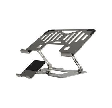 Porodo Smart Folding Multi-Device Stand with Phone Holder, Carbon Steel & Silicone Rubber Material, 10-17" Devices Compatible, Adjustable Height & Angle, Folding Design, Non-Slip & Secure - Silver