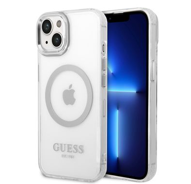 Guess Magsafe Compatibility Transparent Outline iPhone 14 Plus Compatibility - Silver