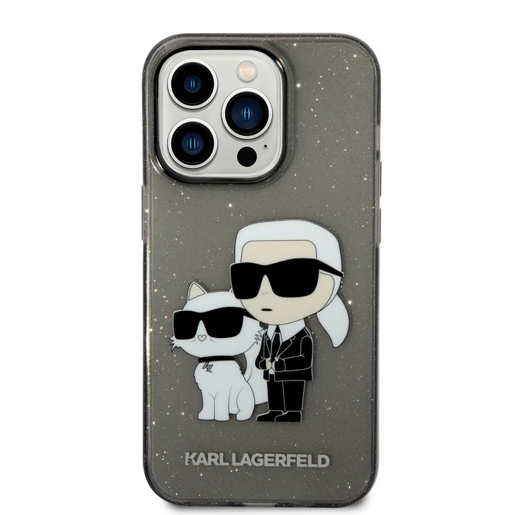Karl Lagerfeld iPhone 15 Series IML Glitter NFT Karl & Choupette Hard Case  - Black - iPhone 15 Pro