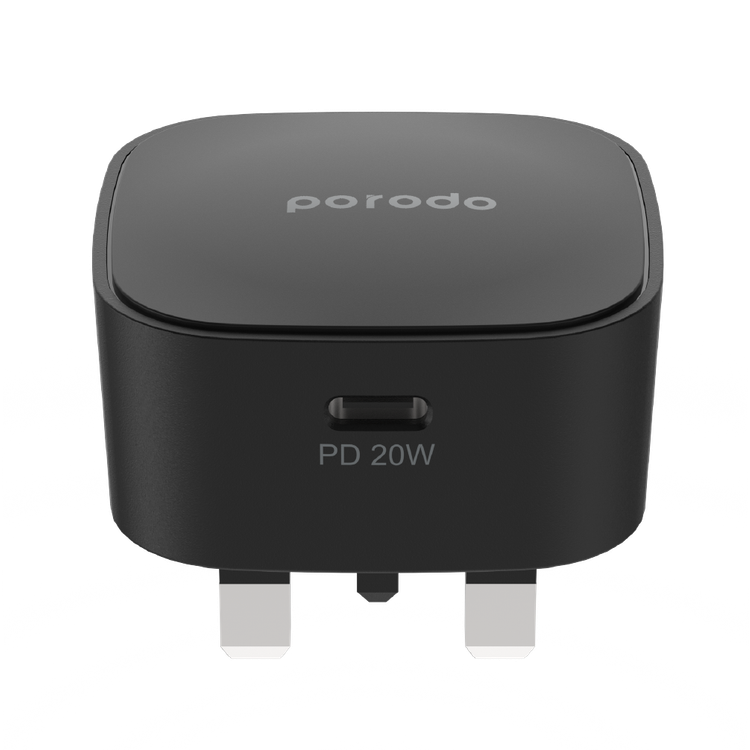 Porodo USB-C Adapter, Super-Compact Fast Wall Charger Power Delivery 20W UK with Built-in Protective Mechanism, Compatible for iPhone 12 Pro Max, 12 Pro/12, 12 Mini, 11 Pro Max