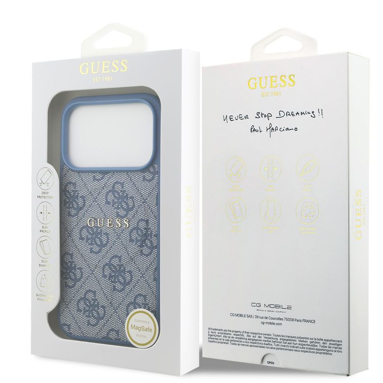 علبة MagSafe 4G من الجلد الصناعي بشعار كلاسيكي لهاتف آيفون 17 برو، حماية من السقوط، تصميم نحيف، قبضة مريحة، تغليف مستدام، سهل التركيب، تصميم خفيف الوزن - أزرق