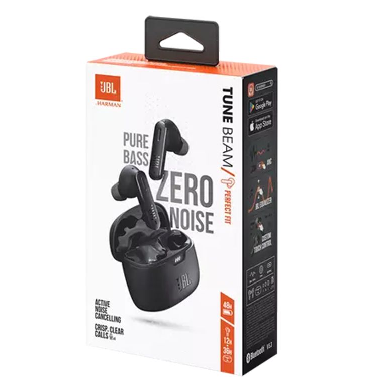 JBL Tune Beam True Wireless Earbuds In-Ear with Mic, Water & Dust Resistant, Bluetooth 5.3, Ambient Aware & Talk Thru, Multi-Point Connection, Active Noise Cancelling, Touch Control, Fast Charge - Black 