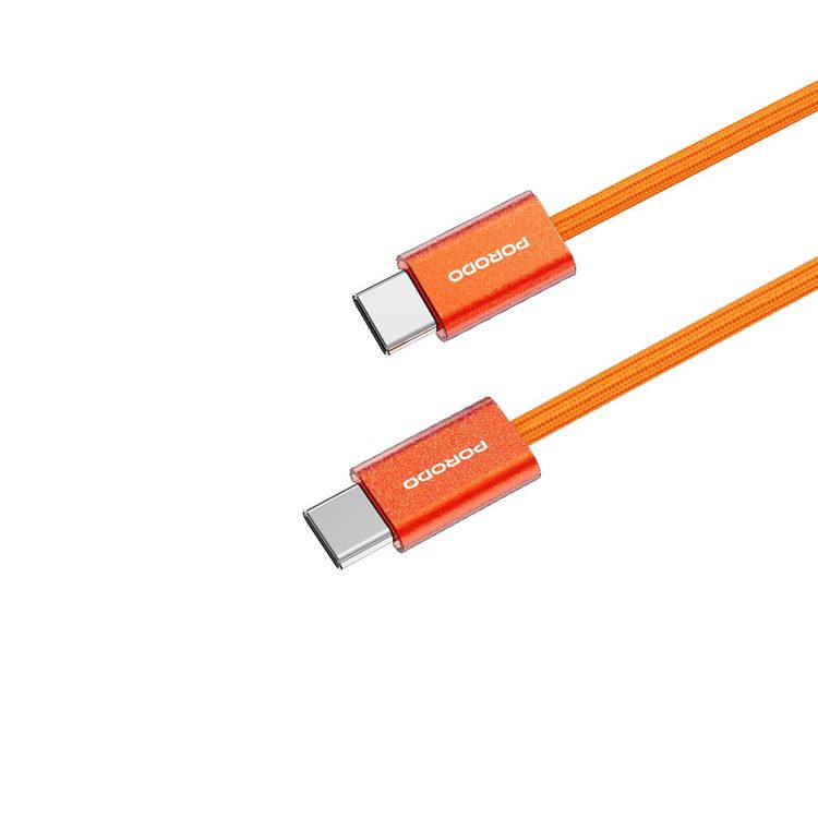 Porodo High-Speed USB-C to USB-C Cable with 60W Power Delivery, Cotton Braided Jacket, 480Mbps Data Transfer Speed, High-Speed Charging, Tangle-Free, Optimal Charging - Orange