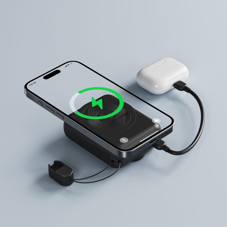 Porodo 10000mAh MagSafe Power Bank with Detachable USB-C to Lightning Cable, 22.5W Power Delivery, Digital Battery Indicator, 15W Maximum Wireless Output - Black