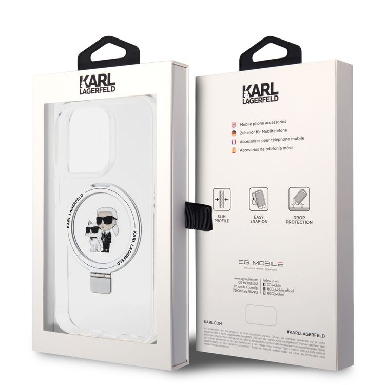 Karl Lagerfeld Magsafe Ringstand Case with Karl & Choupette Heads for iPhone 15 Pro - White