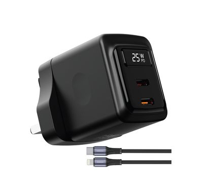 Porodo GaN Wall Charger with USB-C to Lightning Cable, Du...