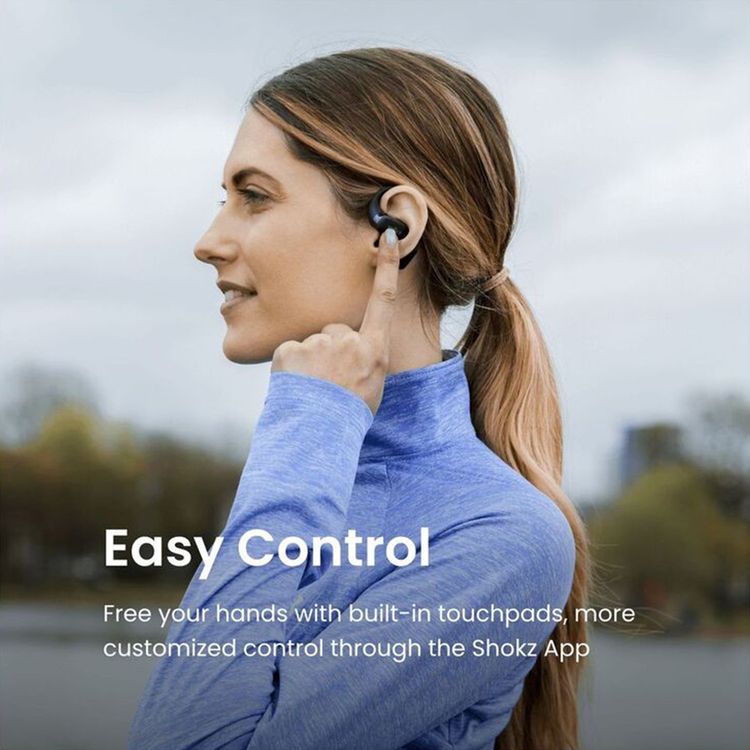 SHOKZ OpenFit True Wireless Earphones, Up to 28 Hours Battery Life, Up to 120 Minutes Charging Time, Built-in Microphone, AI Call Noise Reduction, 10 m Wireless Range - Black