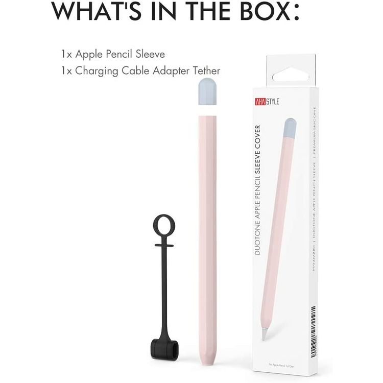 Ahastyle Duotone Case, Premium Silicone Anti-Slip Sleeve Cover with Cable Adapter Tether Kit Compatible for Apple Pencil 1st Generation - Pink/Light Blue