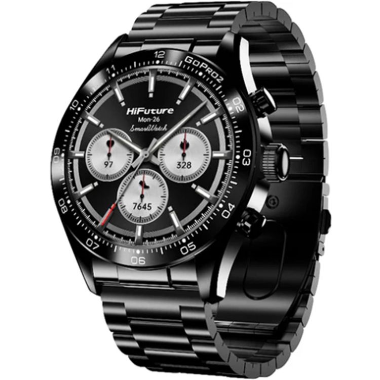 HiFuture Go Pro2 Smart Watch with 1.32" AMOLED Display, 10 Days Battery Life, 466 × 466 Pixels Resolution, 430mAh Battery Capacity, 1 ATM Water Resistance Level, 24 Sports Modes, Wireless Charging - Black