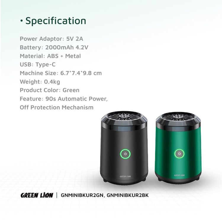 مبخرة Green Lion Mini Bakhour 2 مع آلية حماية مدمجة، مبخرة عالية الجودة، سعة بطارية 2000 مللي أمبير، 10-15 مرة تشغيل، تصميم مدمج ومحمول، منفذ شحن من النوع Type-C - أسود