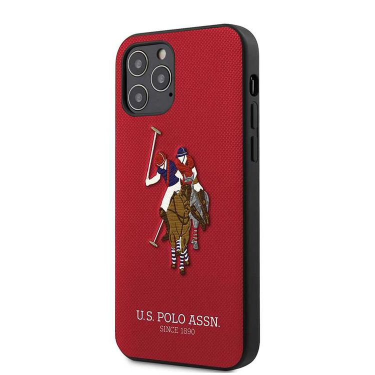 CG Mobile U.S. Polo Assn. PU Hard Case Polo Embroidery for iPhone 12 / 12 Pro (6.1") Shock & Drop Protection Suitable with Wireless Chargers Officially Licensed Red