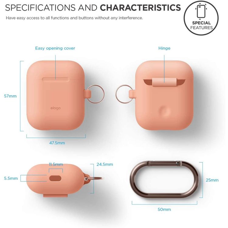 Apple AirPods 1 & 2 Elago Hang Case - Peach