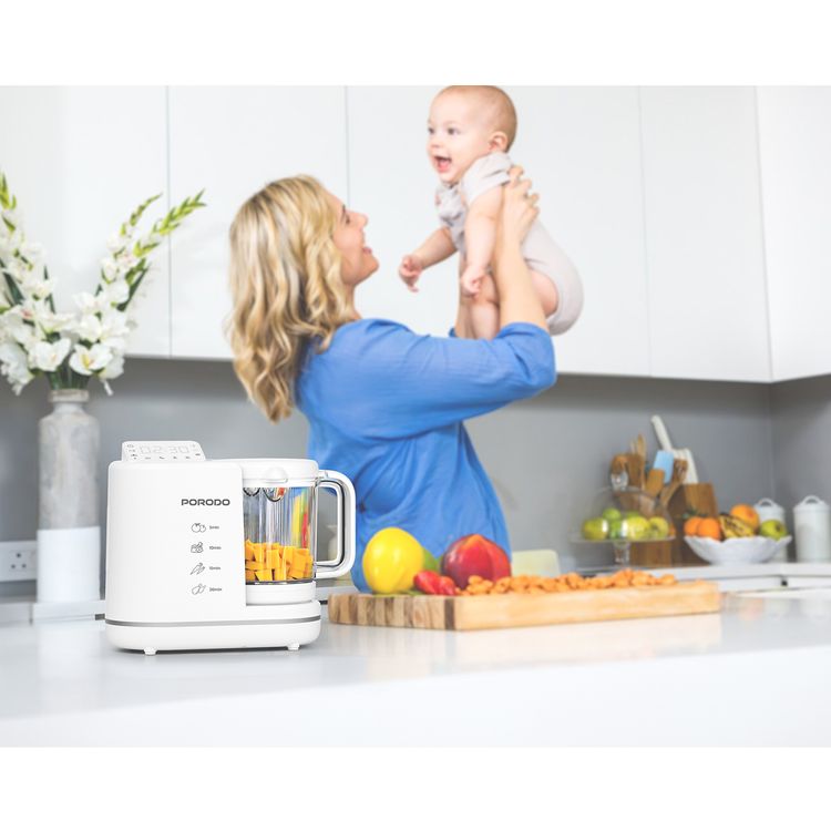 Porodo 7-in-1 Baby Food Processor with 900mL Blending Jug Capacity, 700W Heating Function Power, Steam Cooking, 280mL Water Tank Capacity, Intuitive Control Panel - White