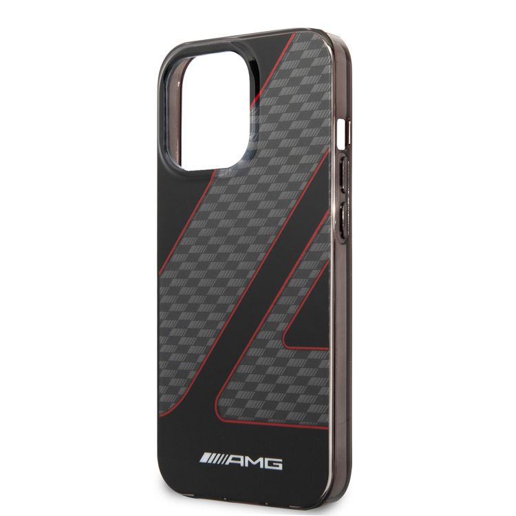 AMG Double Layer Checkered Flag Pattern Transparent Hard Case Compatible with iPhone 13 Pro - Red
