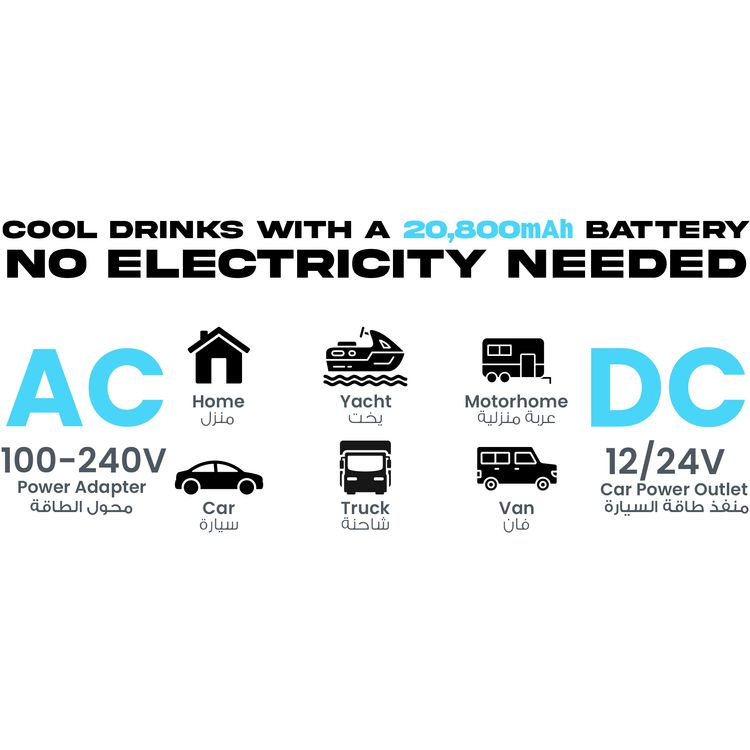 ثلاجة باورولوجي المحمولة بسعة 40 لتر مع حجرة مزدوجة وعربة، سعة 40 لتر، بطارية بسعة 20800 مللي أمبير - رمادي