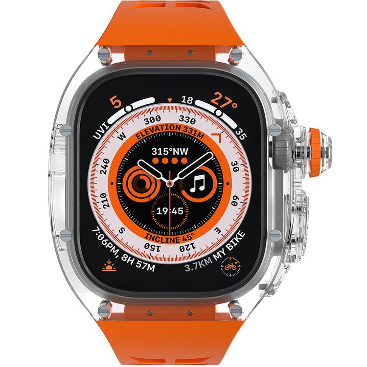 Green Lion La Royal Silicone Strap Case with Button Design for Apple Watch Ultra 49mm, Fall Protection, Easy Installation, Shockproof, Water Resistant - Transparent / Orange