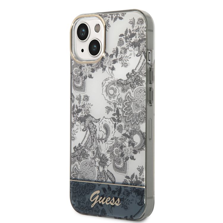 Guess PC/TPU IML Case With Double Layer Electroplated Camera Outline & Toile De Jouy - iPhone 14 - Grey