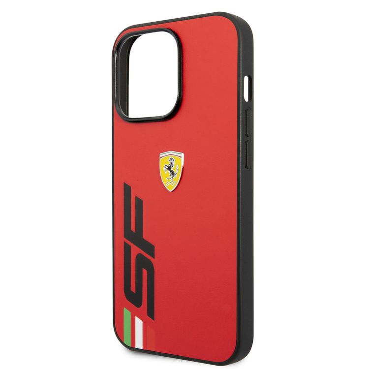 Ferrari Leather Printed Big SF Logo Hard case, Drop protection, Compatible with iPhone 13 Pro - Red