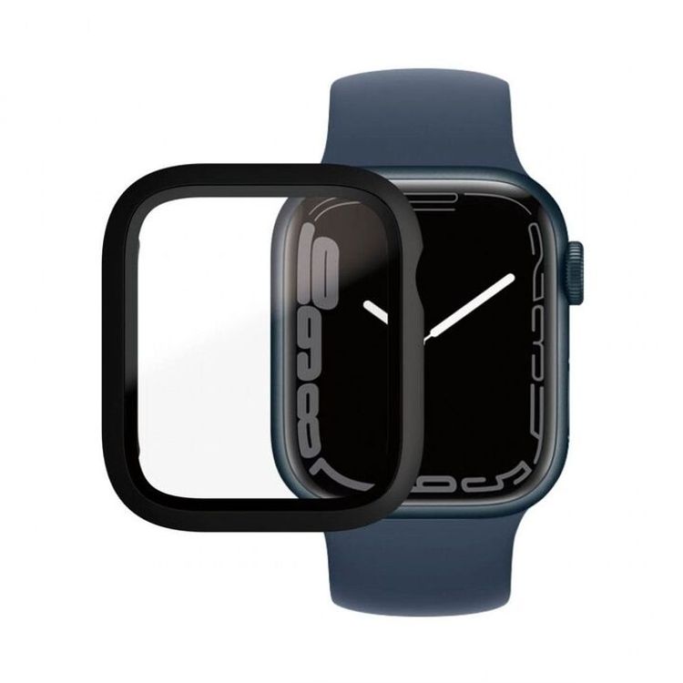 واقي شاشة زجاجي AB لكامل الجسم من PanzerGlass باللون الأسود لساعة Apple Watch Series 7