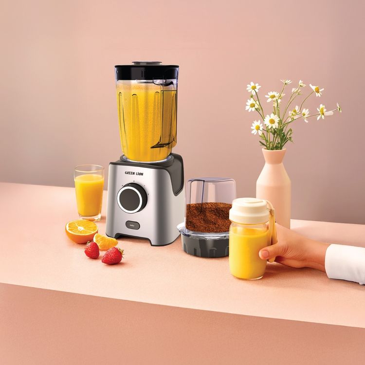 Green Lion Jet Blend Pro Juice Blender with Grinder, 650W Peak Power, 1.8L Capacity, 2 Speed Levels, 6-Leef Blade, 19000RPM Motor, Control Dial - Gray