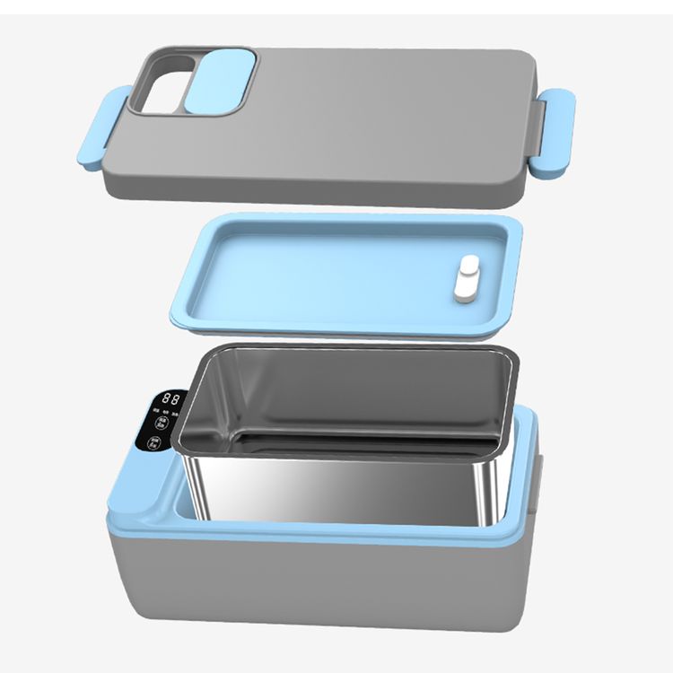 Powerology Lumo Portable Heated Lunch Box 4000mAh Battery, 1L Capacity, Smart Heating, Leakproof Design, Type-C Charging, Freshness Lock for 6 Hours, Insulated Bag – Grey / Blue