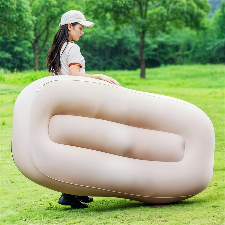 Green Lion Inflatable Air Mattress Sofa with Quick & Easy Setup, Sculpted Comfort Design, 200kg Load Capacity, Leak-Proof Valve, Detachable Air Pump, Easy Carry Handle, PVC 6P Eco-Friendly + Flocking Material - Beige