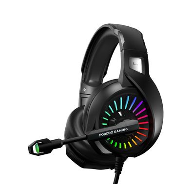 Porodo Gaming E-Sports High Definition Gaming Headphones with RGB Breathing Lights, 50mm Speaker Size, 25mW Rated Power, 3D Dimensional Sound, Omni-Directional Microphone - Black