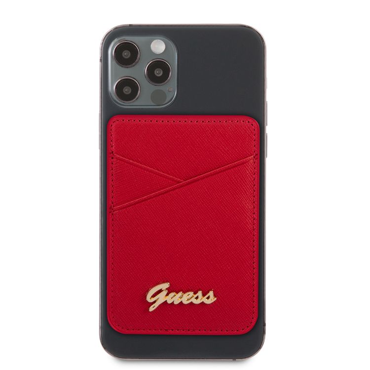 CG MOBILE Guess Saffiano Script Wallet Cardslot with Magsafe for iPhone 12 Pro Max, 12/12 Pro, 12 Mini, Magnetic Wallet Card Holder, Phone Back Slot Wallet Card Case Officially Licensed Red