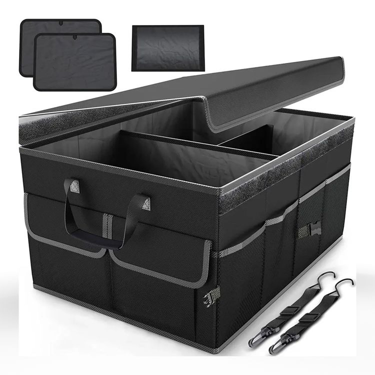 Green Lion Car Trunk Organizer 57L, High Quality Material, Foldable Design, Durable Buckles, Sturdy Handles, Mesh Pockets - Black