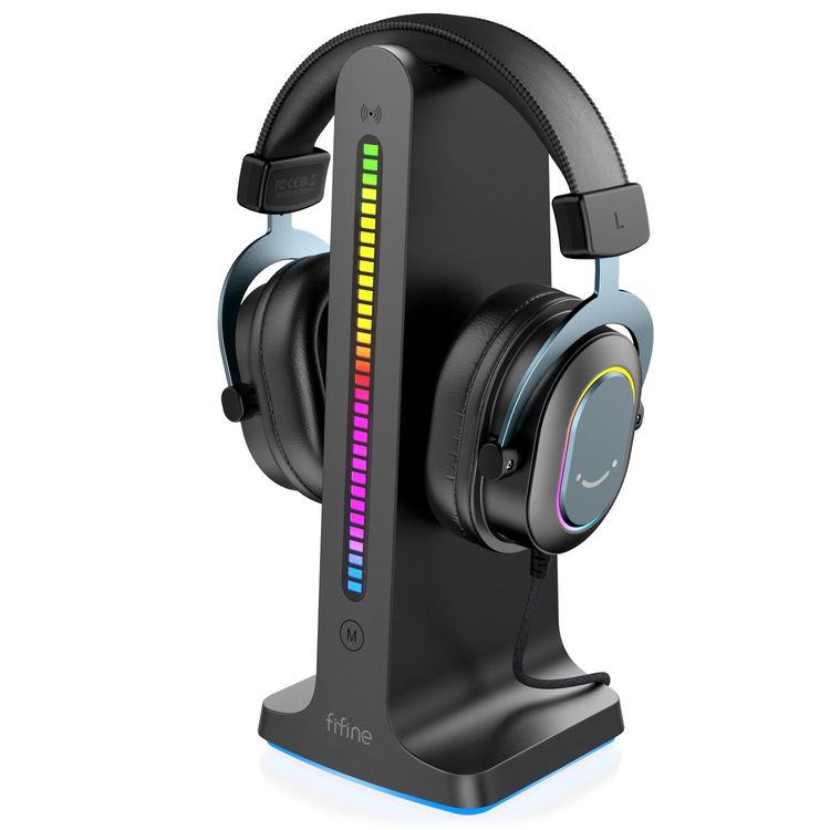 حامل رأس الألعاب Porodo Gaming RGB مع منافذ USB X2 وتخزين الكابل - أسود - أسود