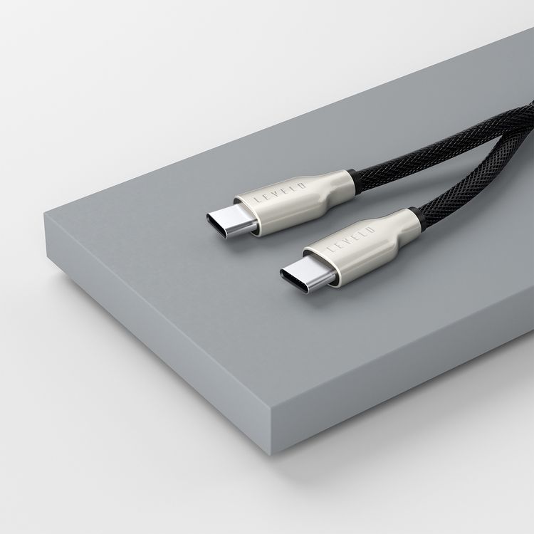Levelo Weave Net USB-C to USB-C Cable with 100W Power Delivery, 1.1m Cable Length, 480Mbps Data Transfer Speed, 3000+ Bends Lifespan, Fast Charge, Tangle-Free Design - Black