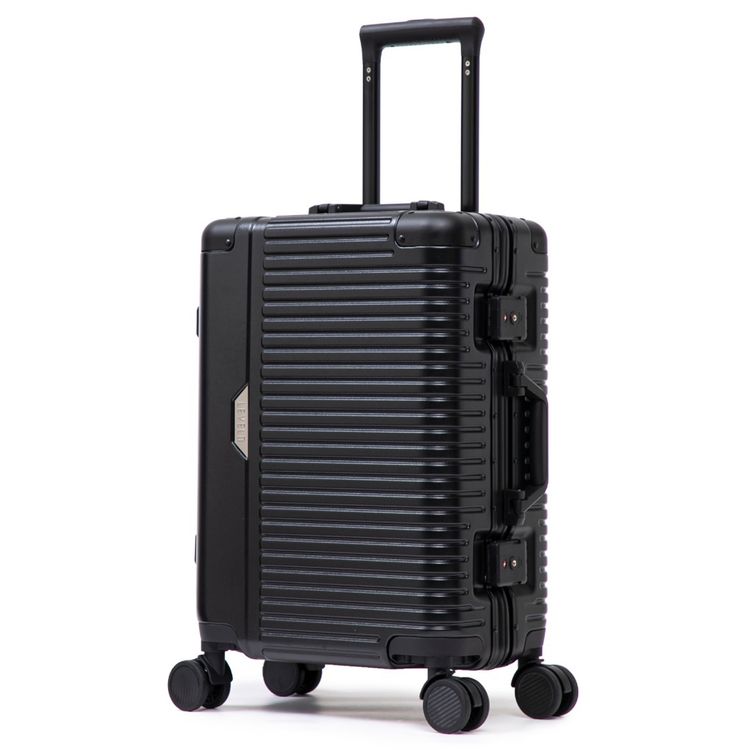Levelo Aluminum & PC Luggage Set with Reinforced Lock Latch, 4 Double Wheels, Up to 80kg Weight Bearing, 20", 24" & 28" Luggage Sizes, Impact-Resistant Corners, 360° Wheel Rotation - Black
