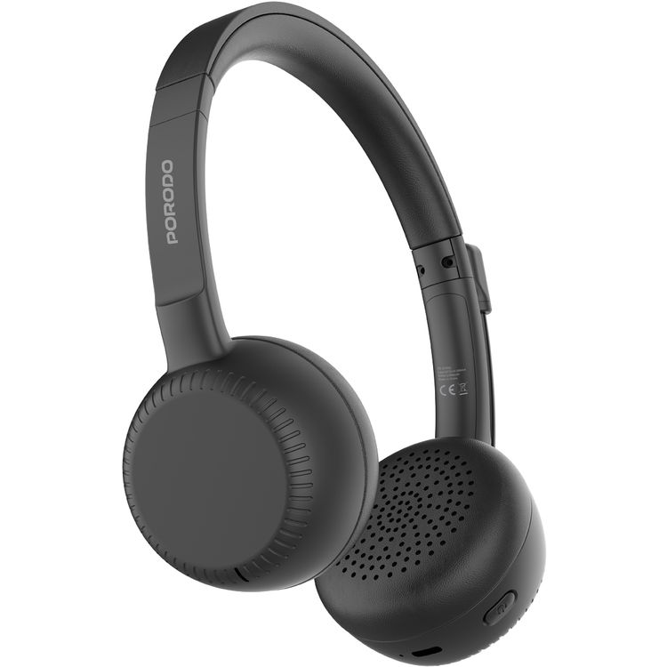 Porodo Office Wireless Headset with 20 Hours Working Time, Mute Button, Crystal Clear Microphone, USB-C Charging Port, 1 Hour Charging Time, Bluetooth Version 5.3 - Black