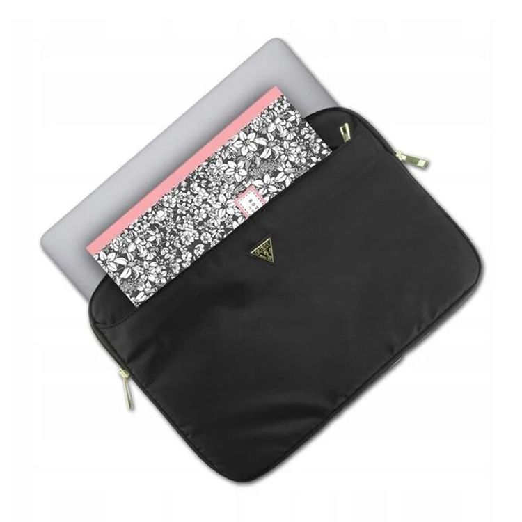 Guess Laptop Sleeve for Computer 13" with High-Quality Nylon Material, 3 Pockets, Zipper Closure, Water-Resistant - Black