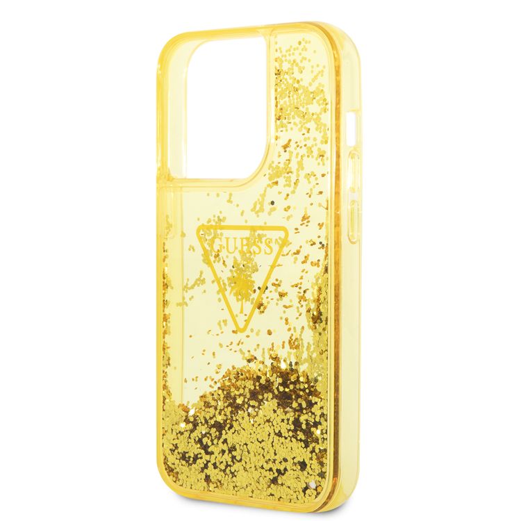 Guess Liquid Glitter Case With Translucent Triangle Logo - iPhone 14 Pro Max - Yellow