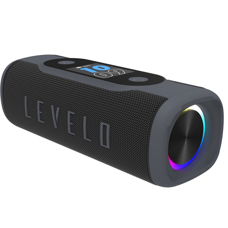 Levelo BassBeat Portable Speaker with 2.4" Touch Display, Up to 12 Hours Play Time, Bluetooth Version 5.4, 8000mAh Battery, Alarm, Clock & Calendar Functions, Water & Dust Resistant, Built-in FM Radio - Black