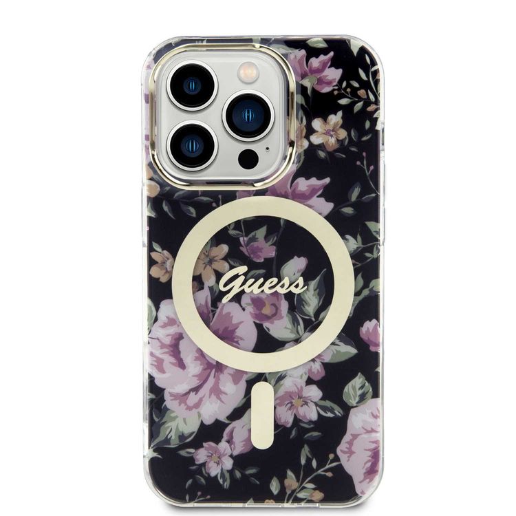 Guess Magsafe IML Case with Flower Pattern - Black - iPhone 15 Pro Max
