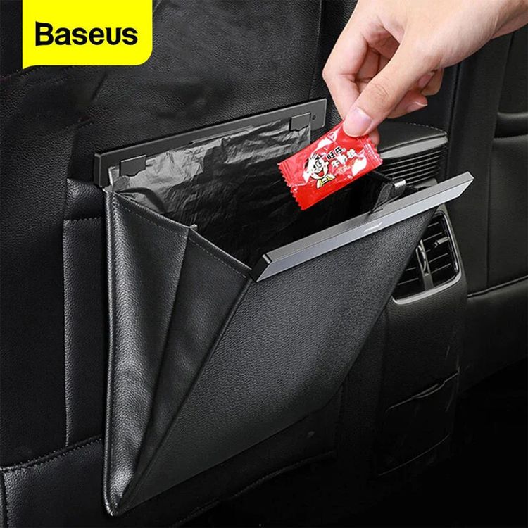Baseus Large Garbage Bag for Back Seat of Cars, Magnetic Closure, Easy Attachment with Hooks, 5kg Maximum Weight Load, Waterproof and Leakproof - Black