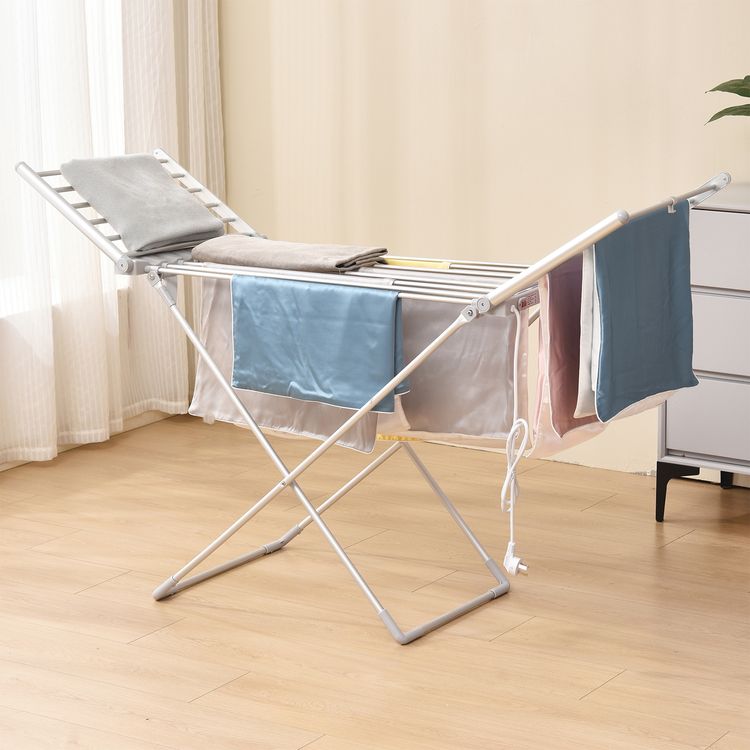 Porodo Lifestyle Electric Heated Indoor Clothes Dryer with 2m UK 3-Pin Plug, 15kg Load Capacity, 20 Heating Tubes, Quick Access Power Switch, 230W Rated Power - Silver