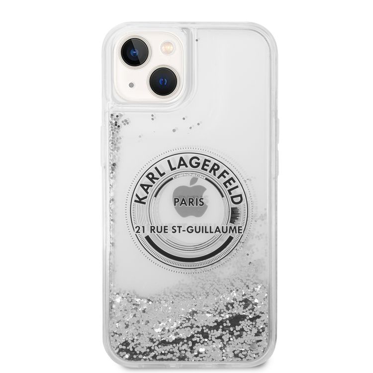 Karl Lagerfeld Liquid Glitter Case Silicone Round RSG Logo Ultra-Thin iPhone 14 Compatibility - Silver