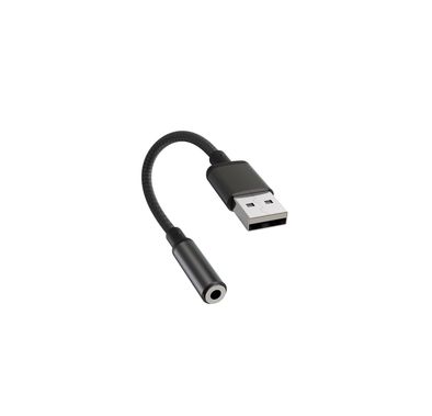 Porodo Audiolink Female 3.5mm to USB-A Adapter, 10cm Cable Length, Nylon Braided & Aluminum Shell Material, Rapid Data Sync, Durable Braided Cable, Universal Compatibility - Black